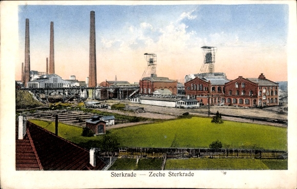 Postcard Sterkrade Oberhausen North Rhine Westphalia, view to the Sterkrade mine, chimneys