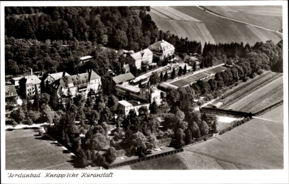 Postcard Jordanbad Biberach an der Riß, aerial photograph, Kneipp spa