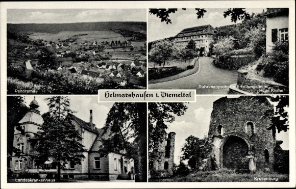 Postcard Helmarshausen Bad Karlshafen in Hesse, state hospital, Krukenburg Castle, rest home