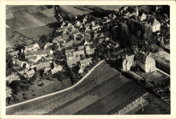 Postcard Reimlingen in Swabia, aerial photograph