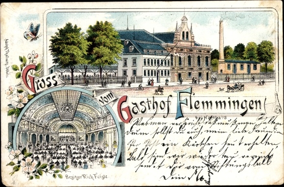 Litho Flemmingen Hartha Mittelsachsen, Gasthof, Bes. Rich. Feiste, Straßenansicht