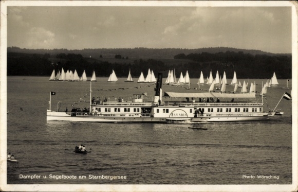 Lake Starnberg, steamer Bavaria, sailboats