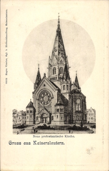Postcard Kaiserslautern in the Palatinate, New Protestant Church, Greetings from Kaiserslautern