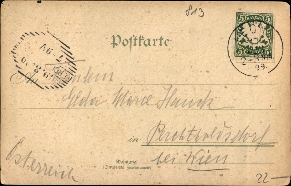 Chromo-Litho Assenhausen Berg am Starnberger See in Upper Bavaria, Bismarck monument on the Rottmannshöhe