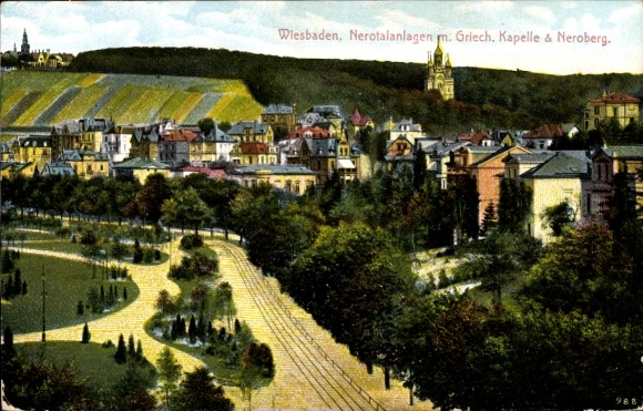 Postcard Wiesbaden in Hessen, Nerotal, Neroberg, Greek Chapel