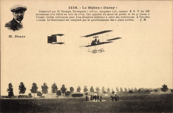 Postcard Bron, Un Biplan en plein vol, biplane, civil aircraft