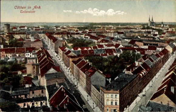 Ak Cöthen Köthen in Anhalt, Stadtansicht von  farbenfroh, alte Architektur,  Stadtansicht