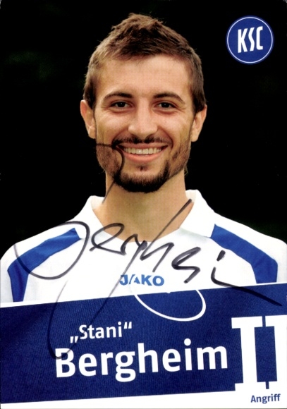 Autogrammkarte Fußballer Stanislaus Stani Bergheim, Karlsruher SC, Autogramm