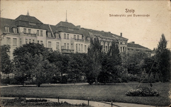 Postcard Słupsk Stolp Pomerania, Schraderplatz, Blumenstraße