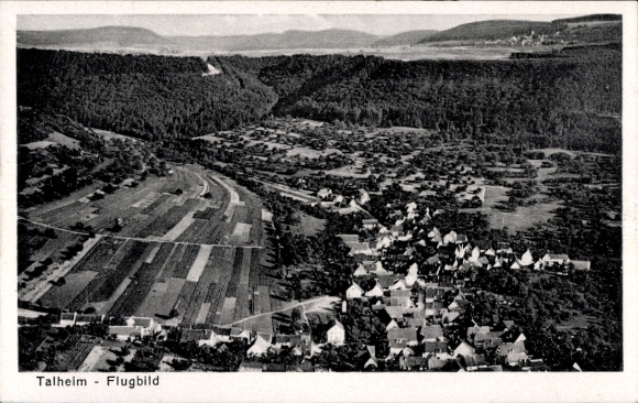 Ak Talheim Mössingen in Württemberg, luchtfoto, natuur, woonwijk