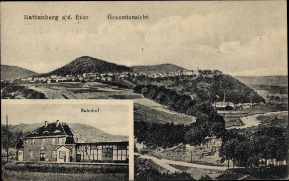 Ak Battenberg an der Eder Hessen, Bahnhof, Totalansicht