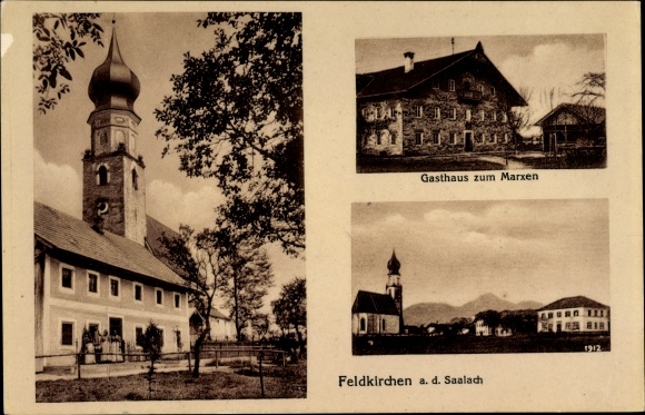 Postcard Feldkirchen Ainring in Berchtesgadener Land Upper Bavaria, Inn zum Marxen, church