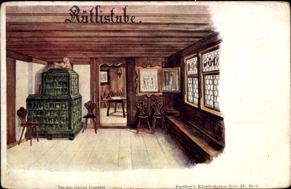 Litho Rütli Seelisberg Kanton Uri, Blick in die Rütlistube