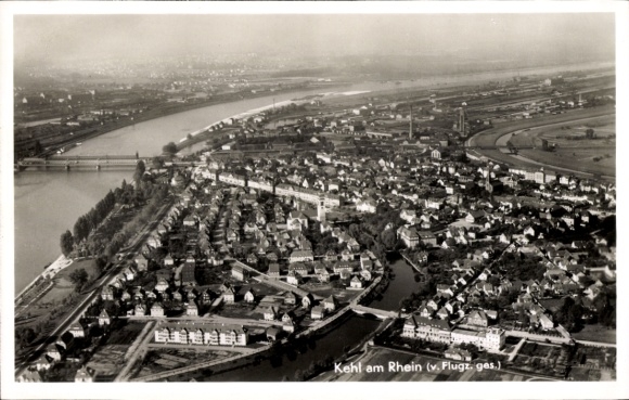 Postcard Kehl am Rhein, aerial photograph