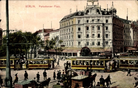 Ansichtkaart Berlijn Tiergarten, Potsdamer Platz, trams
