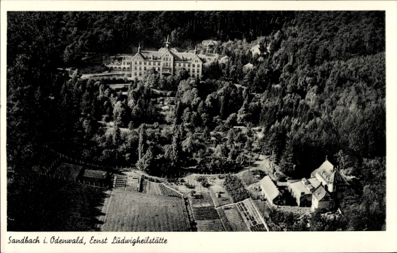 Postcard Sandbach Breuberg in the Odenwald Hesse, aerial photograph