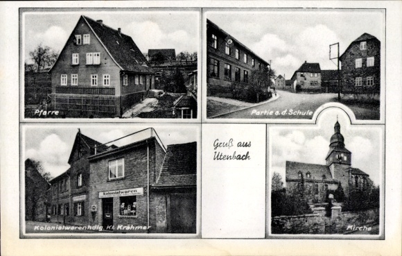 Postcard Utenbach Apolda in Weimarer Land Thuringia, parish, party at the school, colonial goods Krähmer