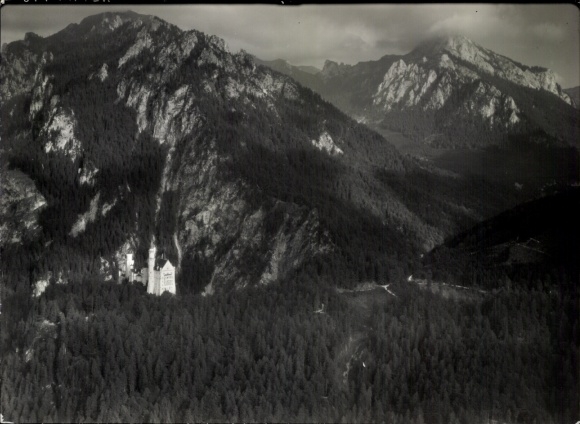 Postcard Hohenschwangau Schwangau in the Ostallgäu, Neuschwanstein Castle, medieval castle, and...