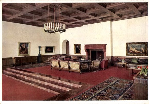 Postcard Obersalzberg Berchtesgaden, Berghof, Hitler House, Haus Wachenfeld, Great Hall