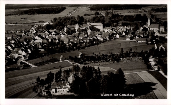 Postcard Bad Wurzach in Upper Swabia, aerial photograph, Gottesberg