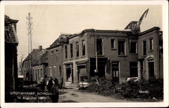 Postcard Borculo Gelderland, Storm Disaster 10 August, Markt