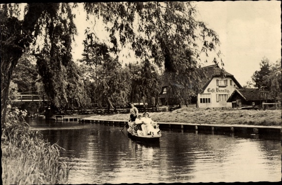 Ak Lehde Lübbenau in het Spreewald, Café Venetië, Spreewaldkahn