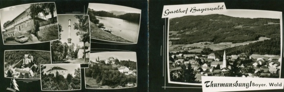 Klapp Ak Thurmansbang in het Beierse Woud, Gasthof Bayerwald, lokaal panorama, toren