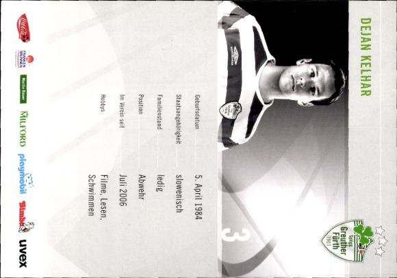 Autograph card footballer Dejan Kelhar, SpVgg Greuther Fürth, autograph