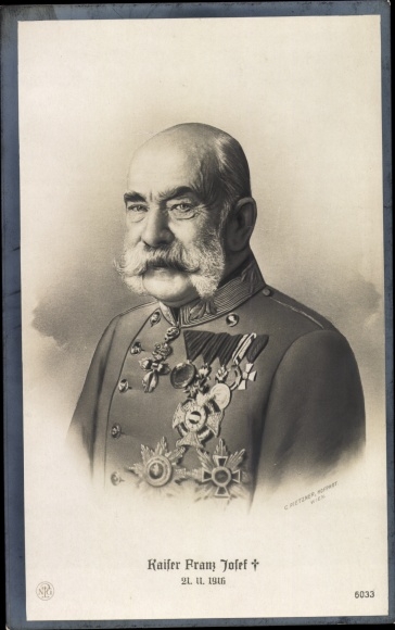 Ak Kaiser Franz Joseph I., Trauerkarte 1916, NPG 6033