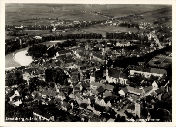 Postcard Landsberg am Lech Upper Bavaria, aerial photograph
