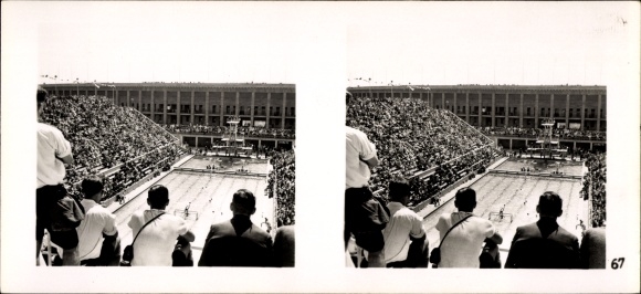 Stereo image photo &quot;The 1936 Olympic Games&quot;, No. 67 Berlin Reichssportfeld, swimming stadium