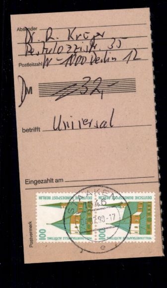 Michel nr 834 (2) w części dotyczącej odbiorcy przekazu pieniężnego