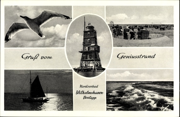 Postcard Wilhelmshaven Voslapp, Geniusstrand, Seagull, Sea, Tower