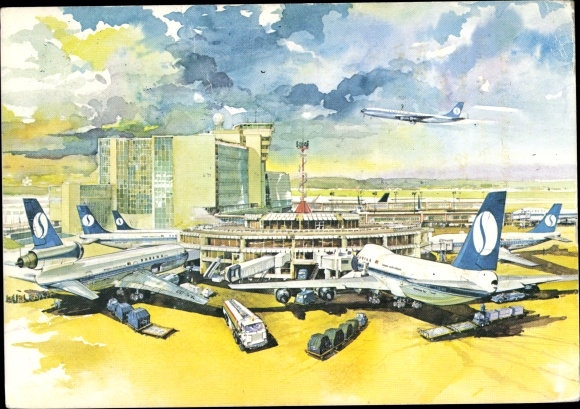 Postcard Bruxelles Brussels, National Airport, Sabena, passenger aircraft, Boeing 707, 737, 747, DC 10