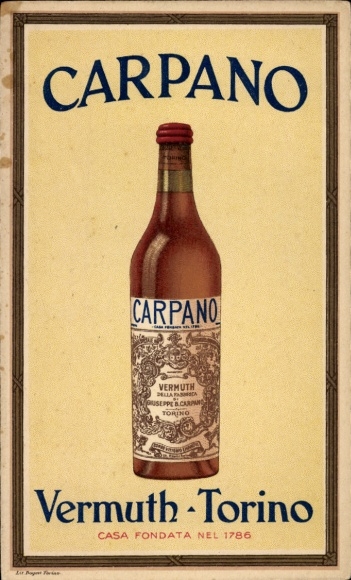 Postcard advertising, alcohol, Carpano, Vermuth-Torino