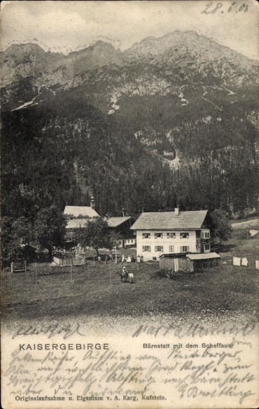 Postcard Scheffau am Wilden Kaiser Tirol, Gasthaus Bärnstatt with the Scheffauer