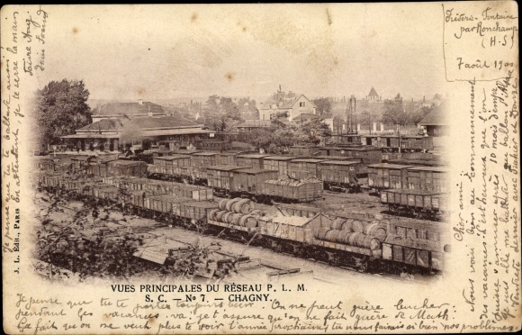 Postcard Chagny Saône et Loire, Main views of the PLM Network