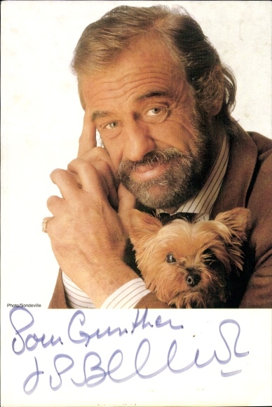 Postcard Actor Jean Paul Belmondo, Portrait, Autograph, Terrier