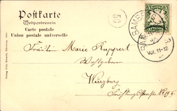 Postcard Bamberg in Upper Franconia, Schützenhaus, Schönleinsplatz, fountain, garden