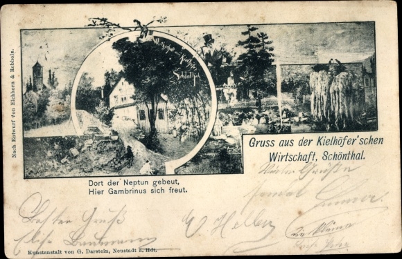 Ak Schönthal in der Oberpfalz, Kielhöfer'sche Wirtschaft, Dort der Neptun gebeut, hier Gambrinus