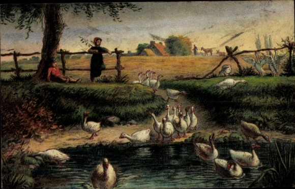 Artist PC Millet, Francois, Am Dorfweiher, Geese