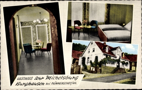 Postcard Burghausen Münnerstadt in Lower Franconia Bavaria, Gasthaus Zur Michelsburg