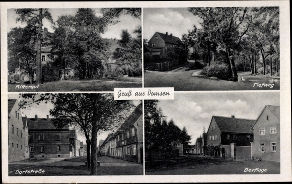 Ak Wüstung Domsen bij Hohenmölsen in Saksen-Anhalt, landhuis, lage weg, dorpsligging, dorpsstraat