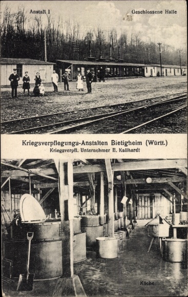 Ansichtkaart Bietigheim in Württemberg, oorlogscatering, keuken, open hal