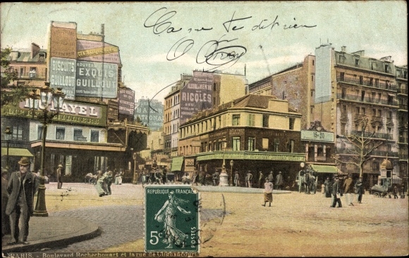 Postcard Paris XVIII. Buttes-Montmartre district, Boulevard Rochechouart, Rue de Clignancourt