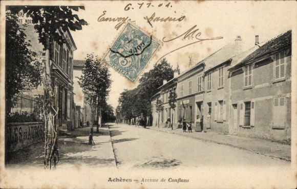 Postcard Achères Yvelines Avenue de Conflans