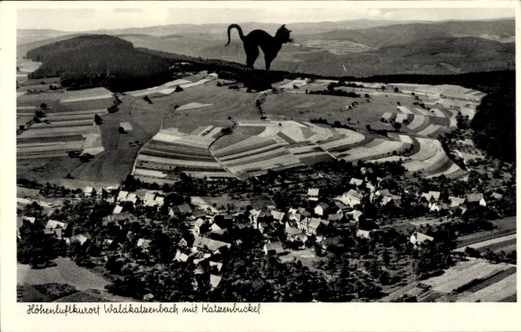 Ak Waldkatzenbach Waldbrunn im Odenwald, Fliegeraufnahme, Katzenbuckel