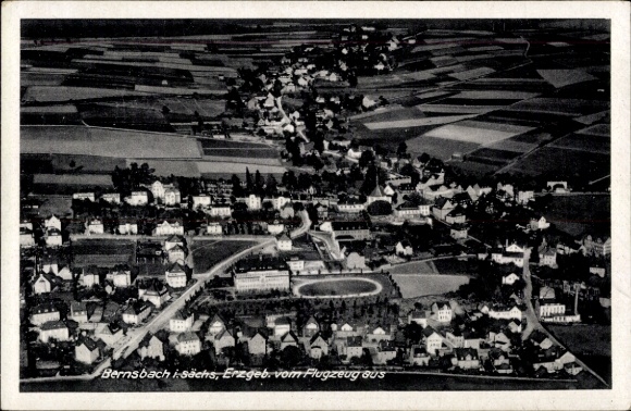 Postcard Bernsbach Lauter-Bernsbach in the Ore Mountains of Saxony, aerial photograph