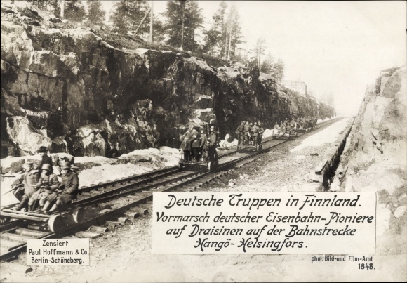 PC Finland, German railway pioneers on handcars, railway line Hangö-Helsingfors, I WW