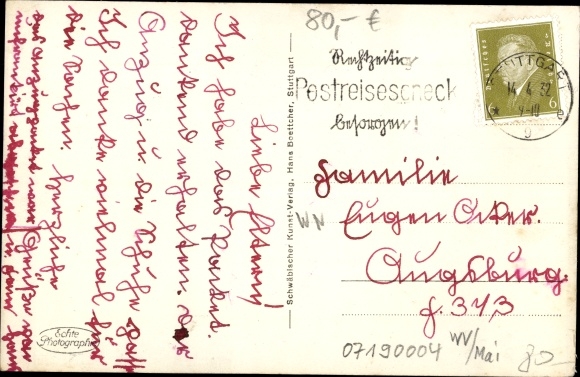 Postcard Stuttgart am Neckar, city in 1940, rocket plane stop, Zeppelin station,
